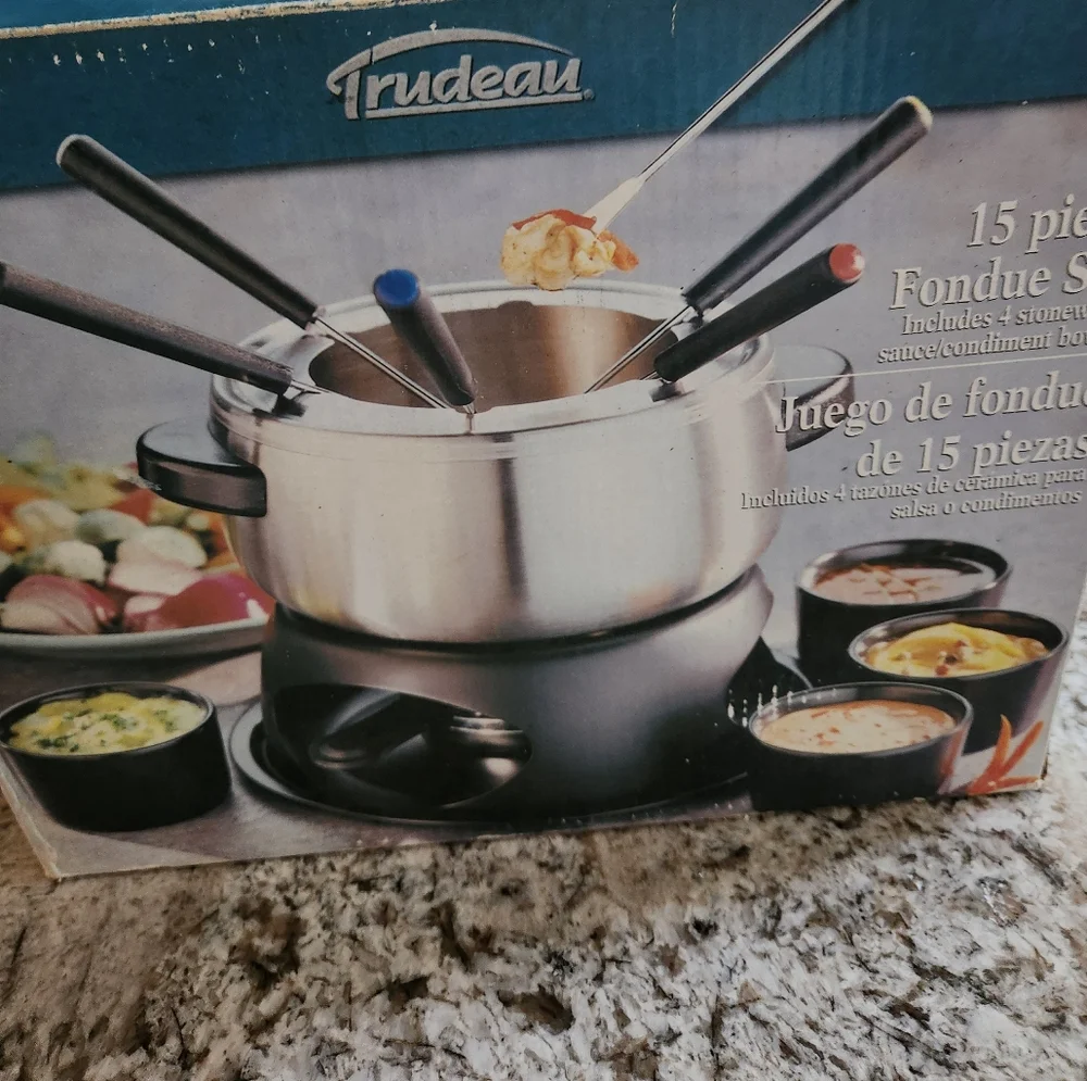 Trudeau Stainless Steel Fondue Set with Black and Silver Accents
